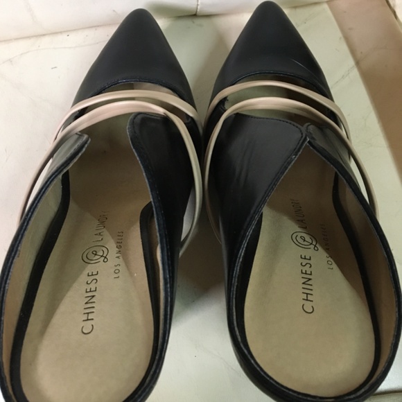 Chinese Laundry EUC black and tan strap 4 inch heel mules size 8 - Picture 8 of 12